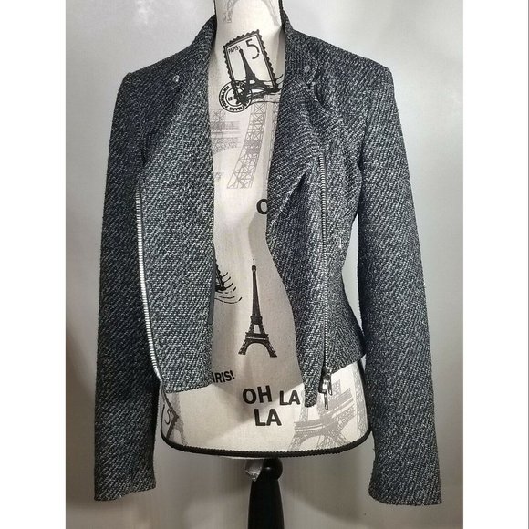 Theory Kinde Women's Tweed Zip-Front Jacket, Black Size 4 Pre-owned - Picture 3 of 8